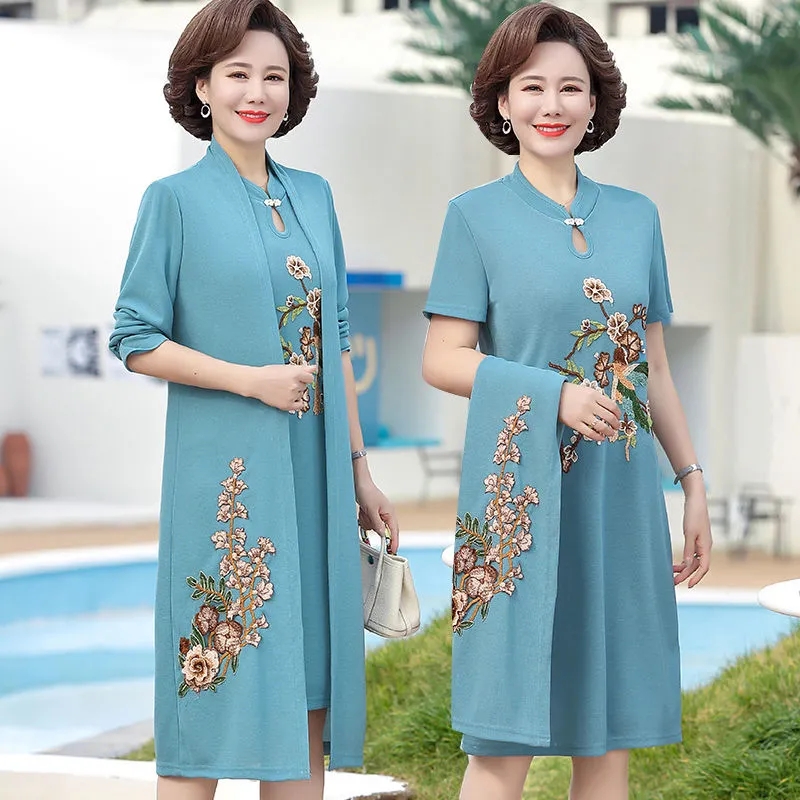 5XL Women Dress Vestidos 2022 New Spring Vintage Dresses Middle-aged Women’s Qipao Dress Elegant Female Cheongsam 2 Piece Set alx