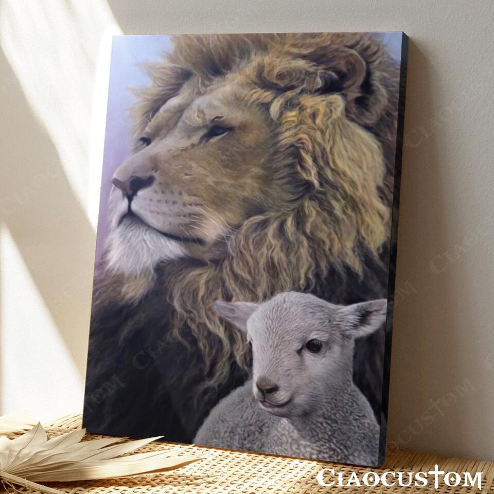 The Lion And Sheep – Christian Artwork – Religious Wall Decor – Faith Canvas Wall Art – Scripture Wall Art – Ciaocustom