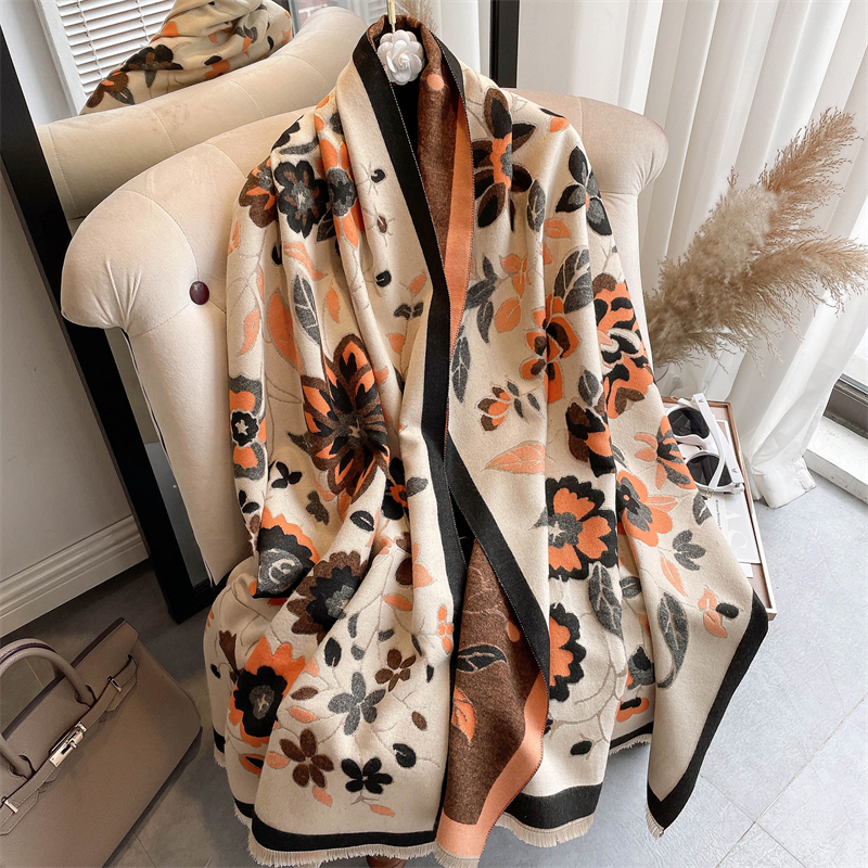 2022 New Floral Cashmere Scarf Women Winter Pashmina Shawls Thick Female Warm Blanket Wraps Fashion Lady Bufanda Bandana alx