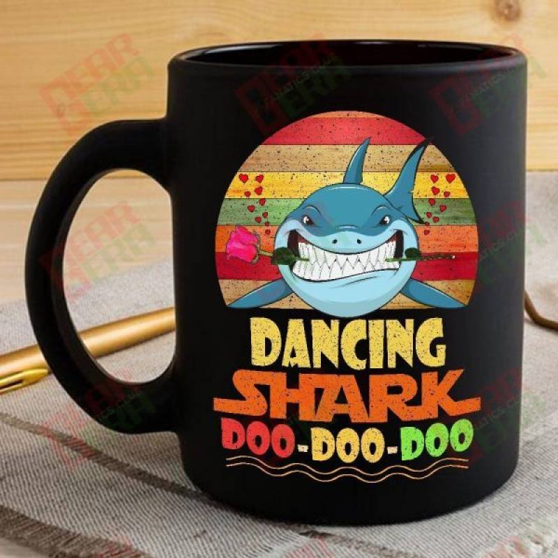 Vintage Dancing Shark Doo Doo Doo Coffee Mug Retro Shark And Rose Womens Custom Father’s Day Mother’s Day Gift Idea GE395