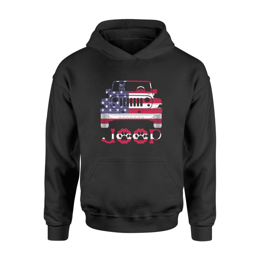 4th of July German Shepherd Dog Riding on Jeep T-shirt – Standard Hoodie