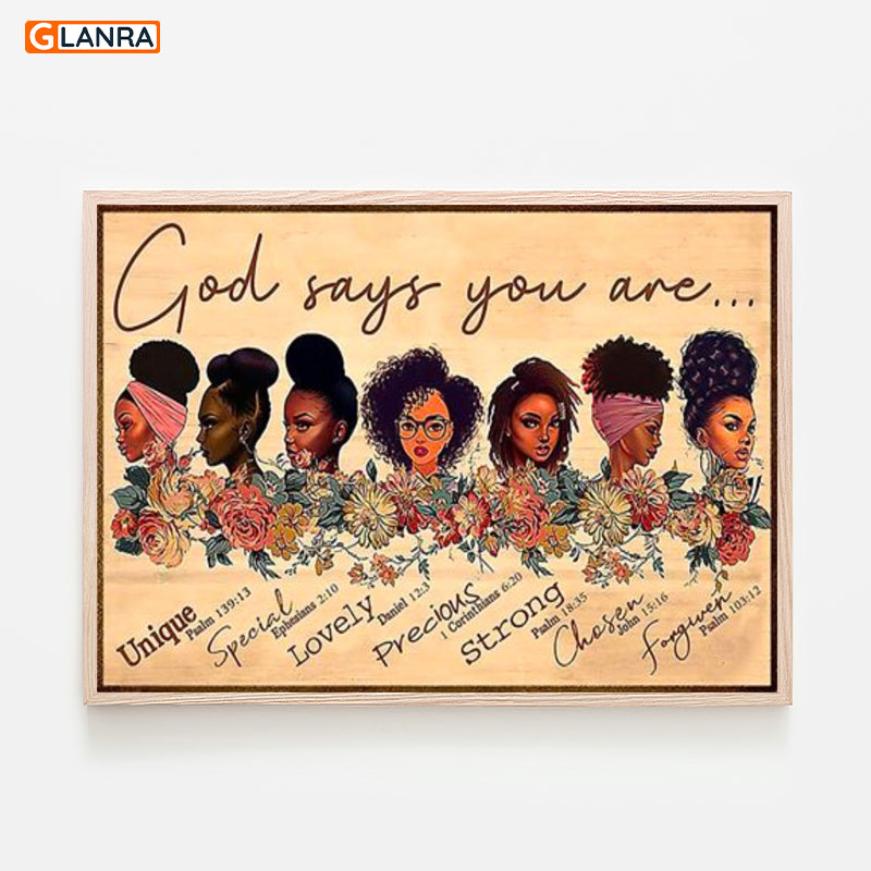 Poster/Canvas For Black Girl God Says You Are Unique, Special, Lovely,…, Black Girl Poster/Canvas, Gift For Black Girl