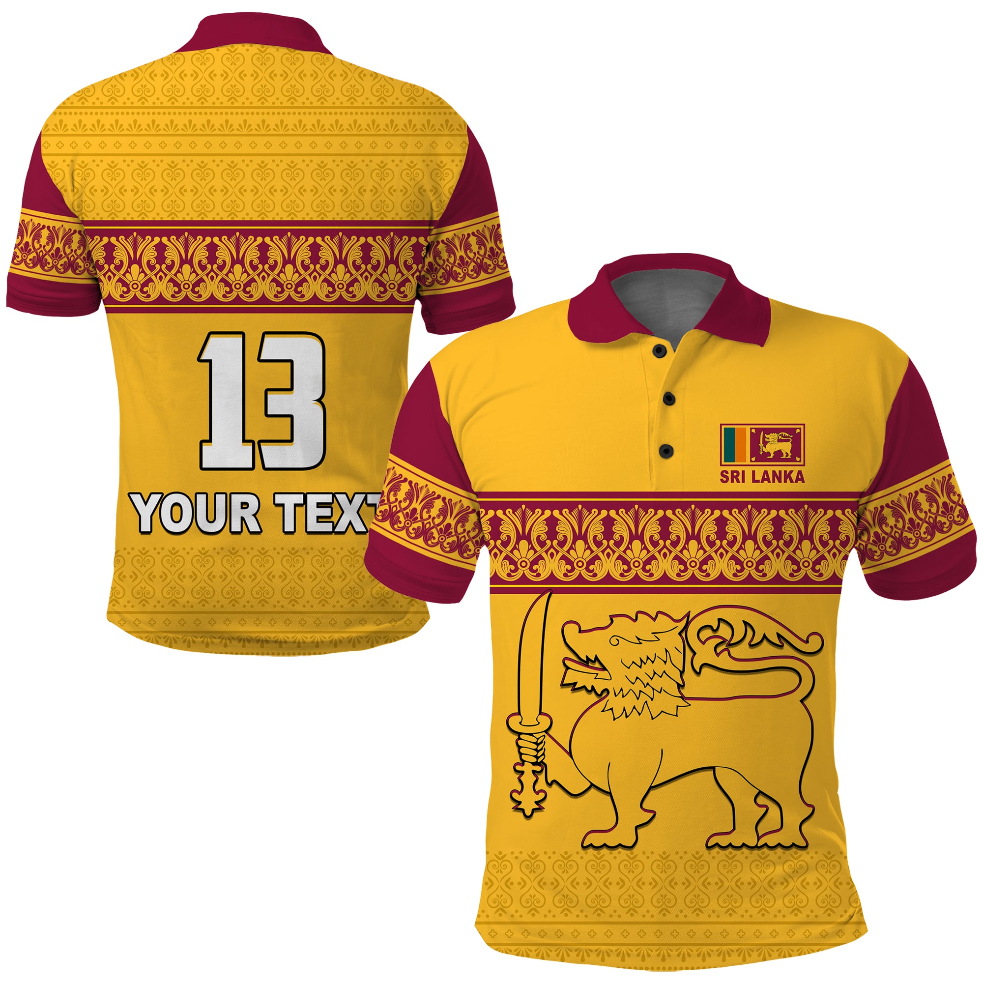 (Custom Text And Number) Sri Lanka Polo Shirt Traditional Pattern And Lion Flag Lt13