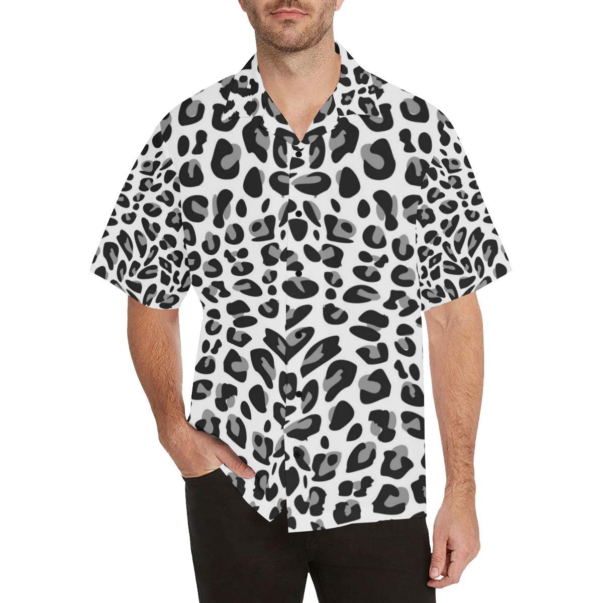 Snow Leopard Skin Print Hawaiian Shirt