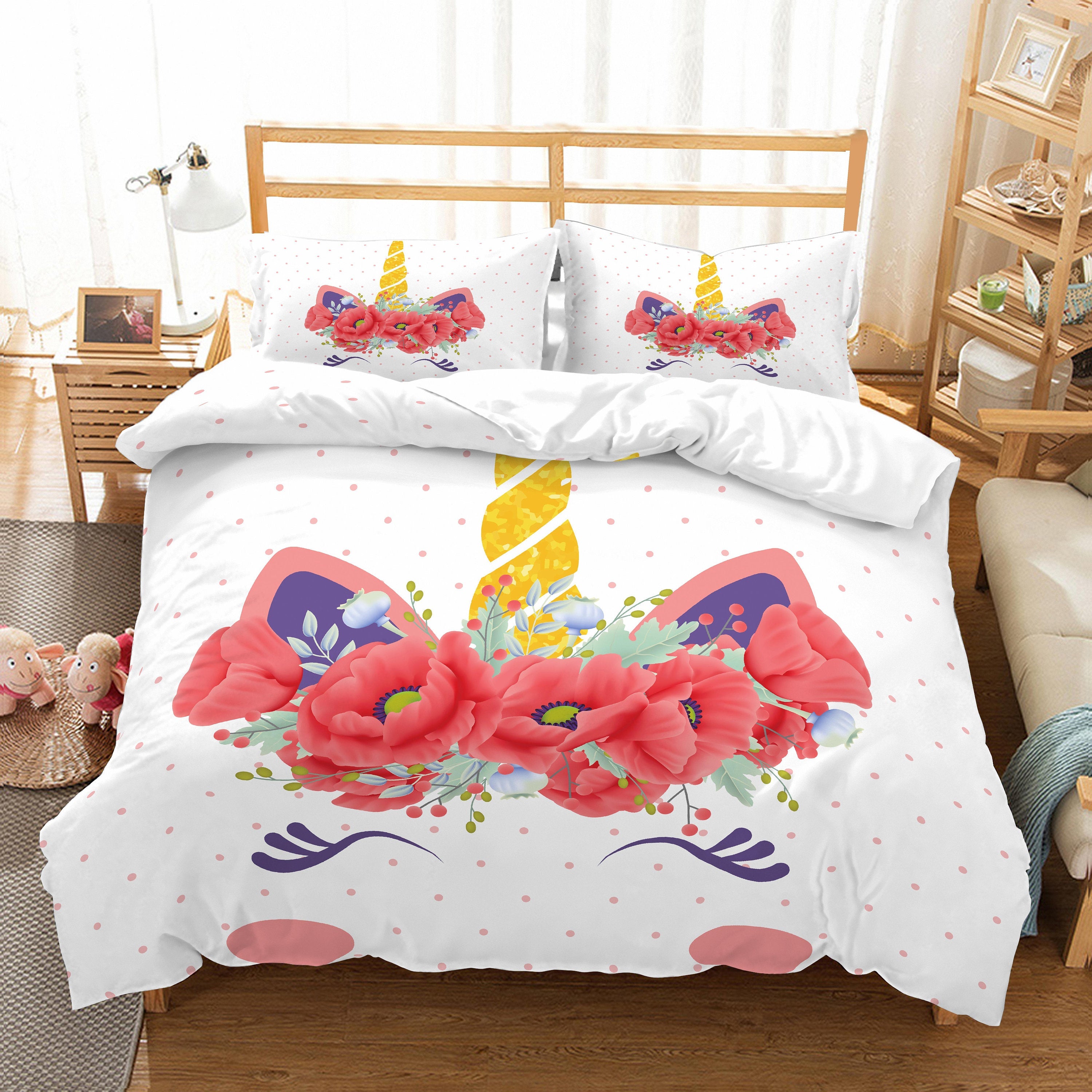 3D Cartoon  Poppy  Unicorn  Quilt Cover Set Bedding Set Pillowcases