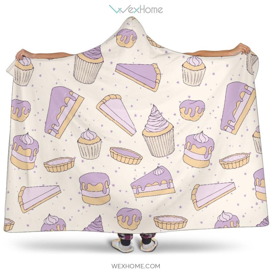 Cakes Pies Tarts Muffins And Eclairs Purple Blueberry Topping Pattern Hooded Blanket