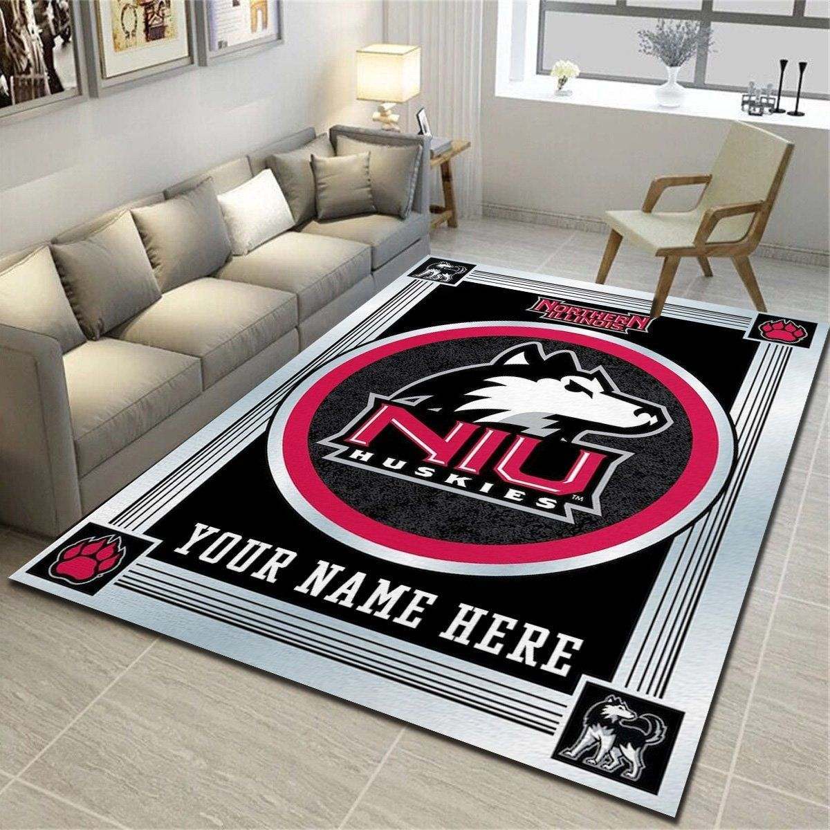 Northern Illinois Huskies Personalized Area Rug, Living Room Bedroom Carpet, Customized Floor Mat Home Decor