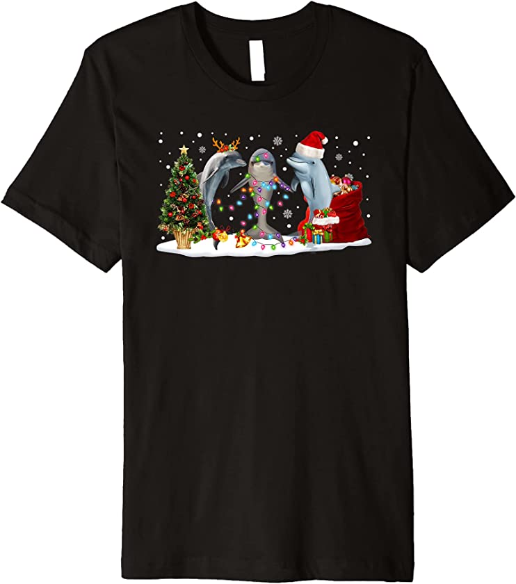 Dolphin Christmas Santa Hat Dolphin Lover Christmas Holiday Premium T-Shirt