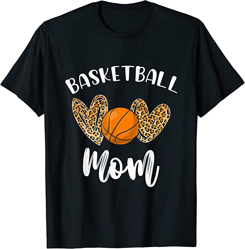 Basketball Mommy Leopard Cheetah Heart Mom Funny Mothers Day T-Shirt