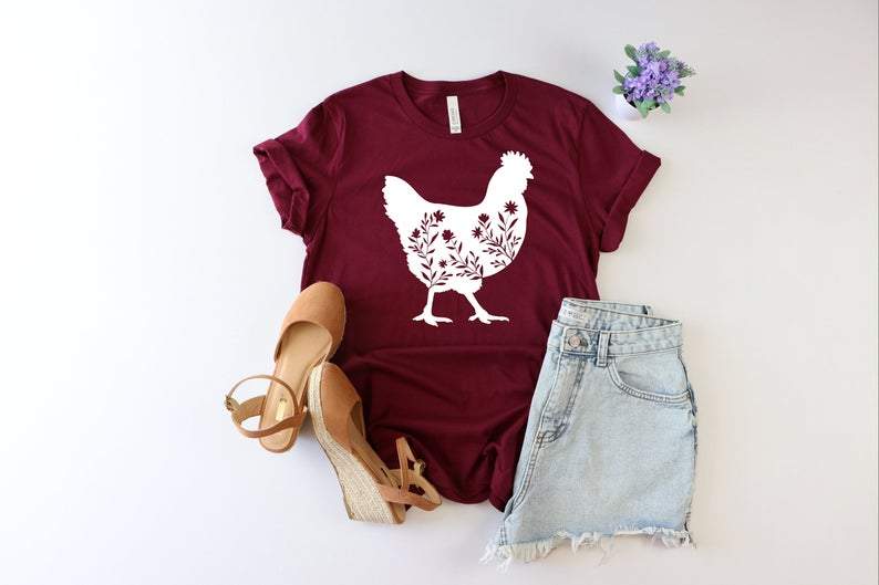 Floral Chicken Shirt, Farm Shirt, Country Shirts, Chicken Shirt, Farm Tees, Women’S Chicken Shirt, Chicken Lover Tee, Country Girl Shirt All Color Size S-5Xl