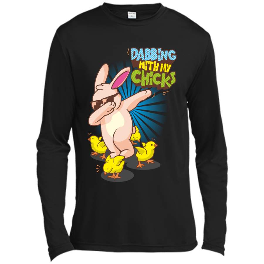 Bunny Rabbit Dabbing with my Chicks T-Shirt Easter Dab Tee Long Sleeve Moisture Absorbing Shirt