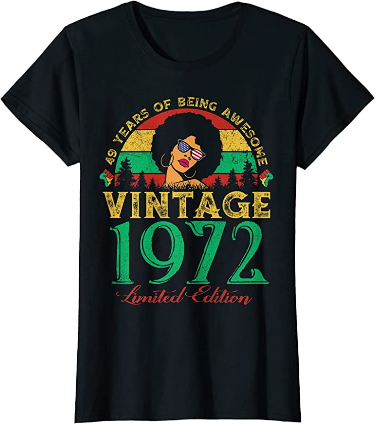 Womens Vintage 1972 Sunset 49 Years Old Black Woman 49th Birthday T-Shirt