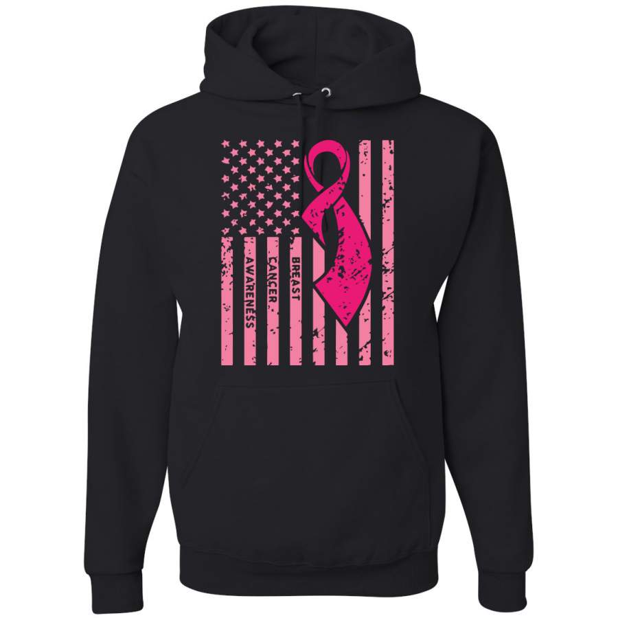 American Breast Cancer Awareness Flag Breast Cancer Awareness Graphic Hoodie Sweatshirt T-Shirt