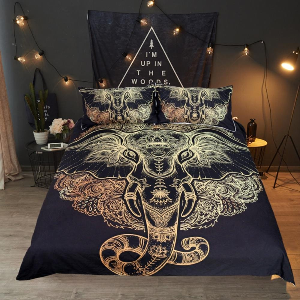 Tribal Elephant Mandala Black And Brown All Over Print Bedding Set