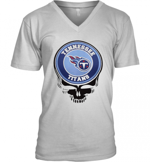 Tennessee Titans Football Skull V-Neck T-Shirt