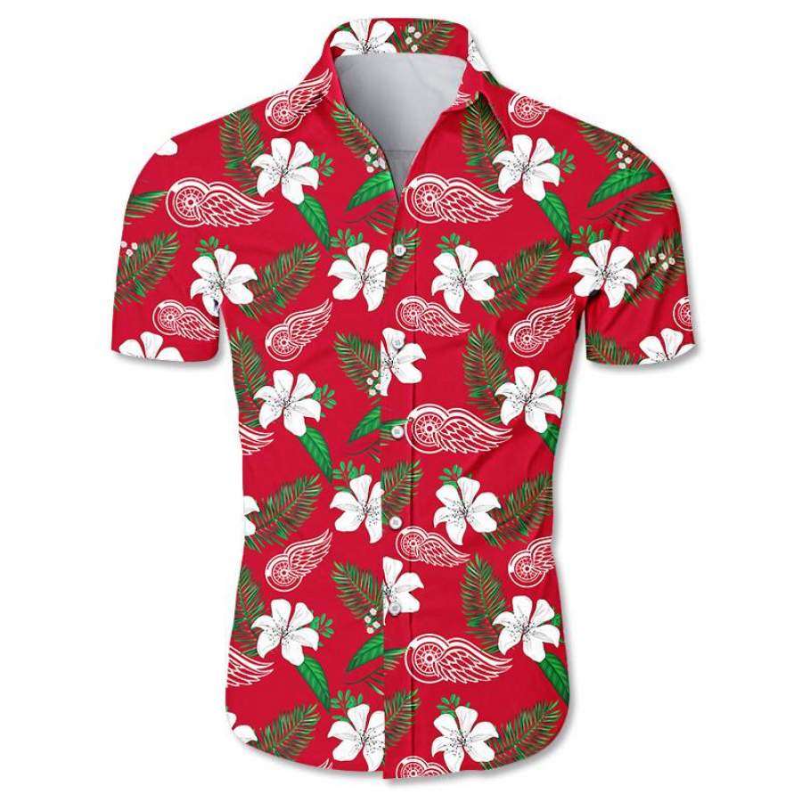 Detroit Red Wings Hawaiian Shirt Floral Button Up Slim Fit Body