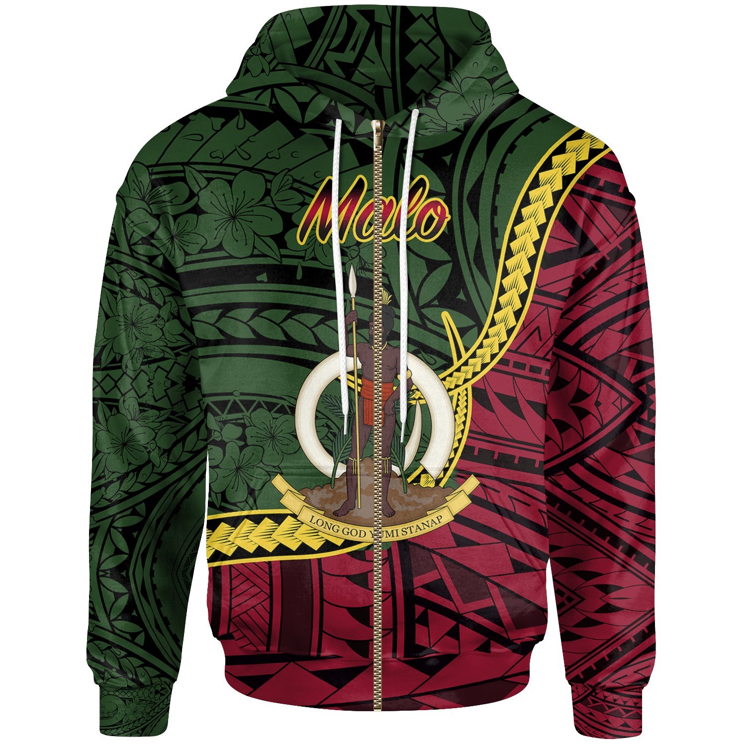 Vanuatu Zip Hoodie – Malo Seal Of Vanuatu Polynesian Patterns – Pacific Print Hoodie