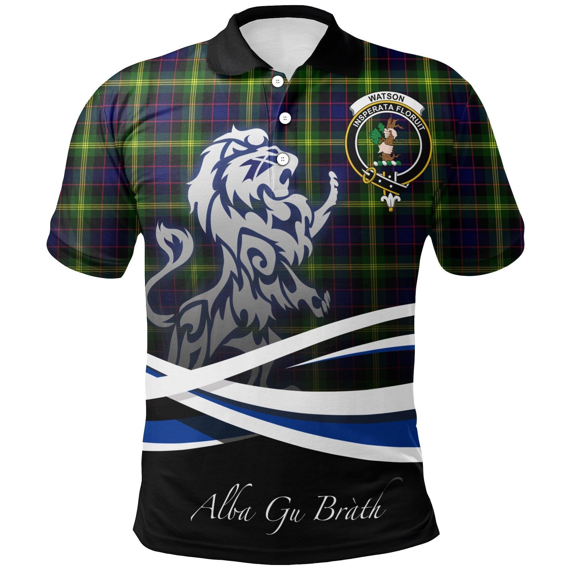 Watson Modern Clan Polo Shirt, Scottish Tartan Watson Modern Clans Polo Shirt Crest Lion Style