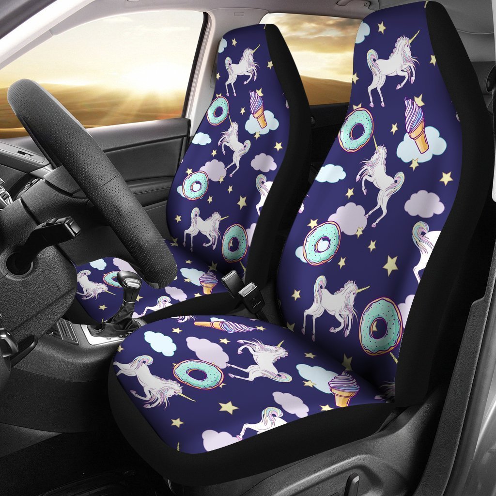 White Unicorn Star Car Seat Covers Set 2 Pc, Car Accessories Car Mats Covers