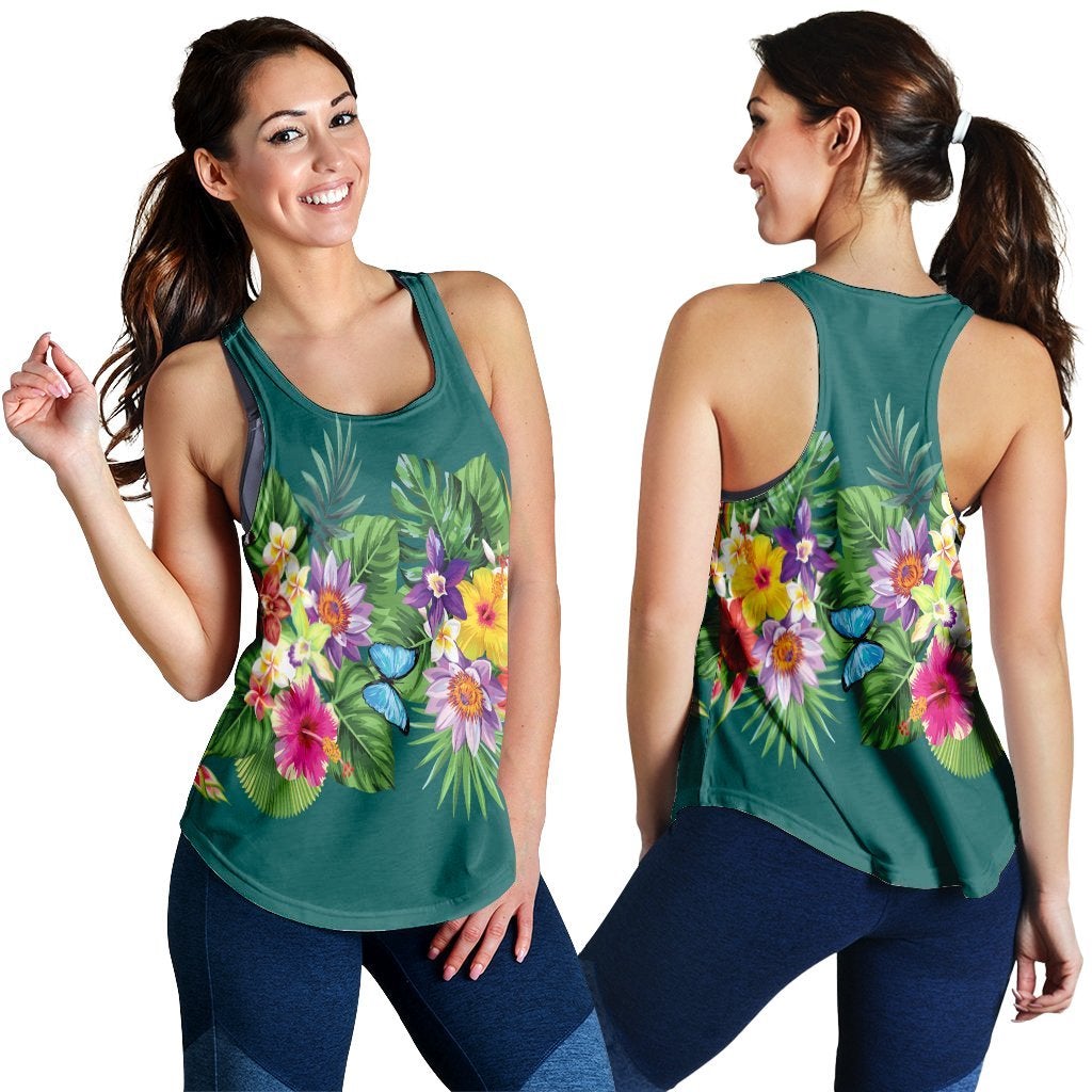 Hawaii Tropical Strelitzia Plumeria Orchids Hibiscus Polynesian Racerback Tank Ah Ha52292