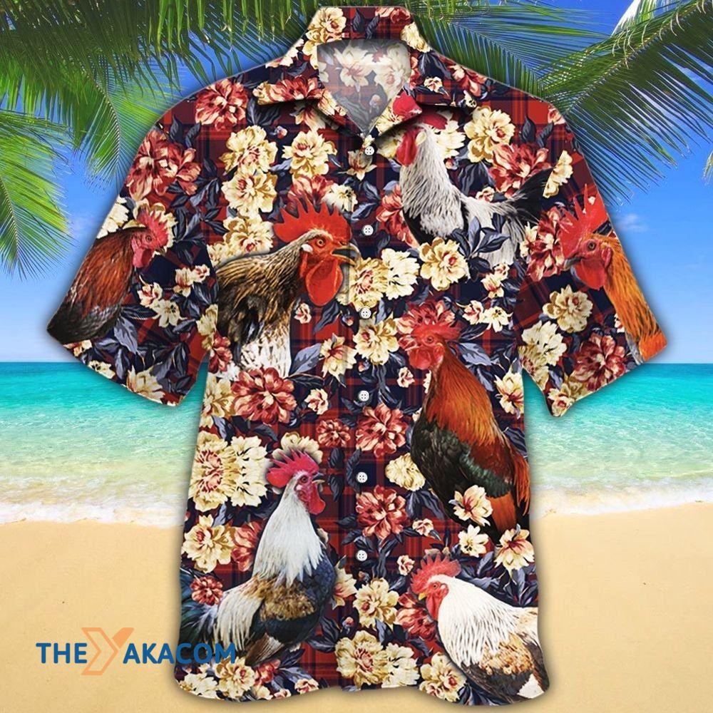 Rooster Lovers Red Plaid Pattern Hawaiian Shirt Ha110188