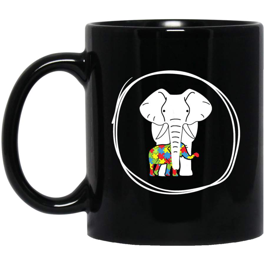 Autism Awareness Elephant 2 11oz 15oz Black Mug Idea 2nd April Puzzle Ribbon Support Autism Dad Mom Kids Autistic