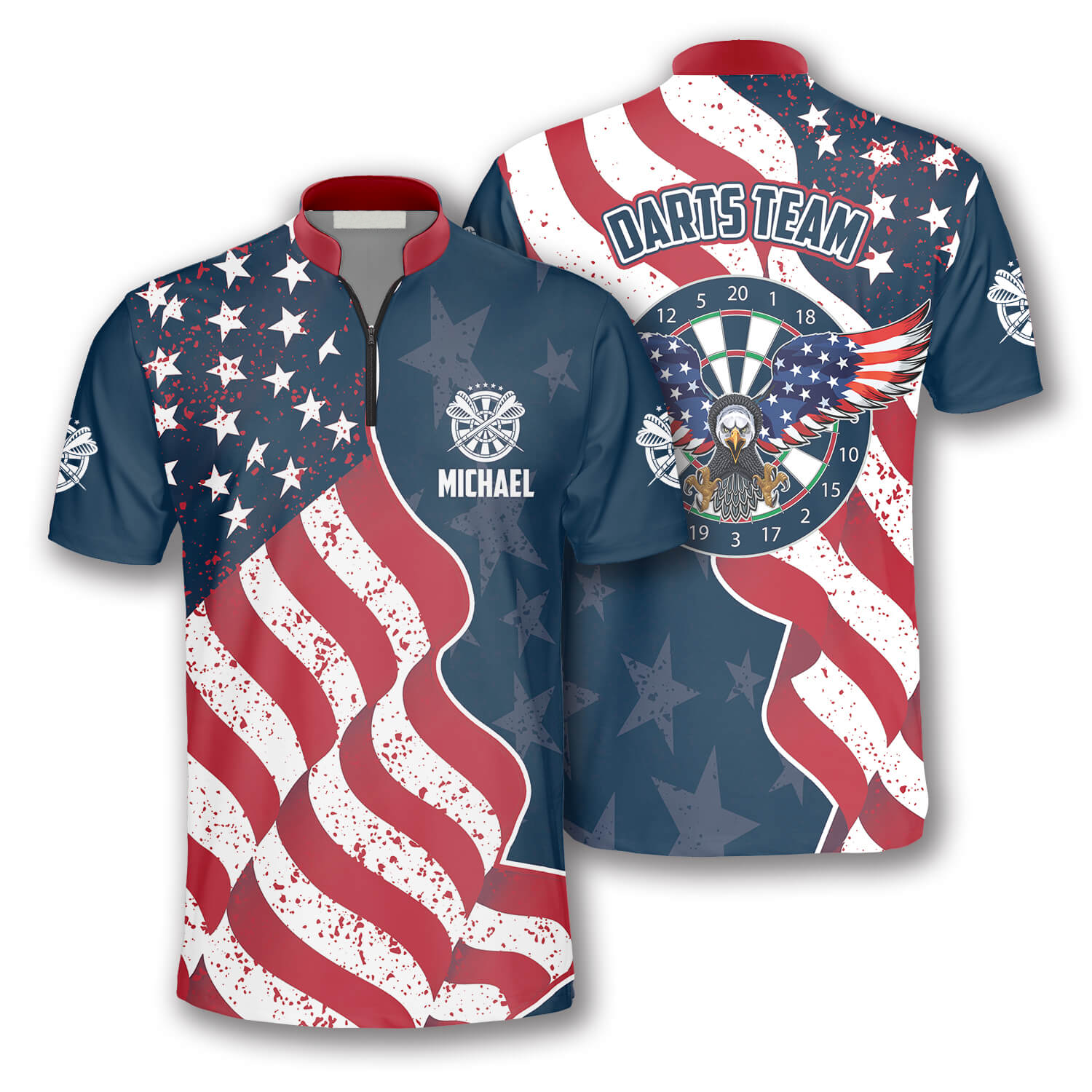 3D All Over Print Eagle Waving Flag Custom Darts Jerseys For Men, Flag American Dart Shirt