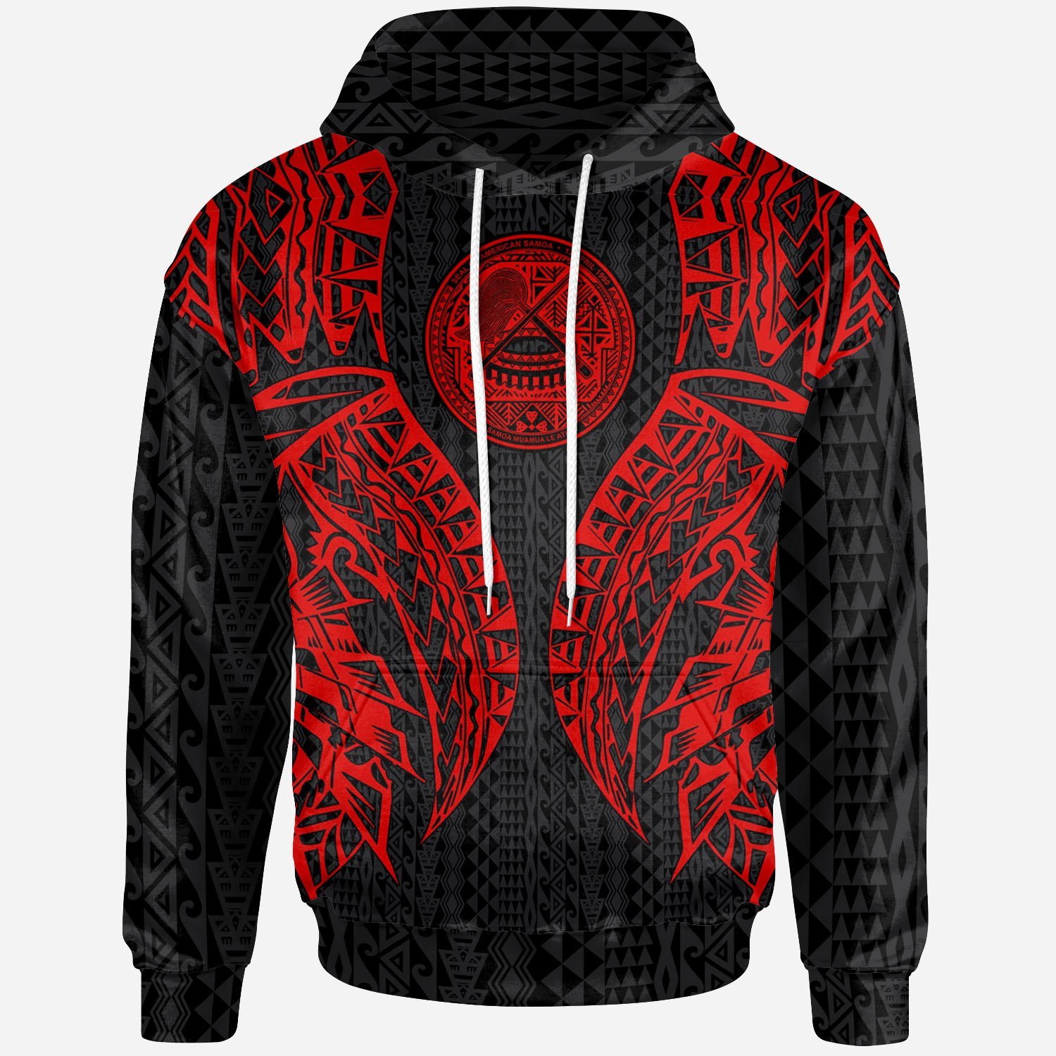 American Samoa Hoodie – Polynesian Lion Head Red Style – Pacific Print Hoodie