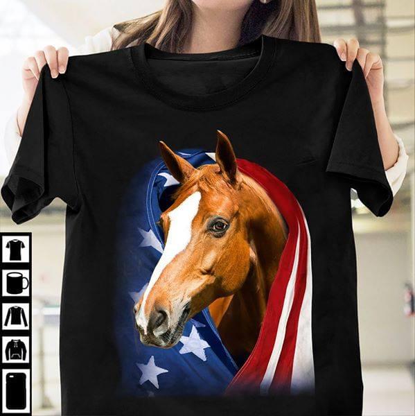 Horse American Flag Cotton T-shirt