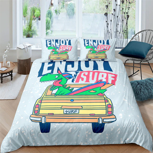 3D Printed Tiger Dinosaur Duvet Cover Cartoon Bedding Set Soft Bedclothes Colorful Home Textiles Cute Bedspread