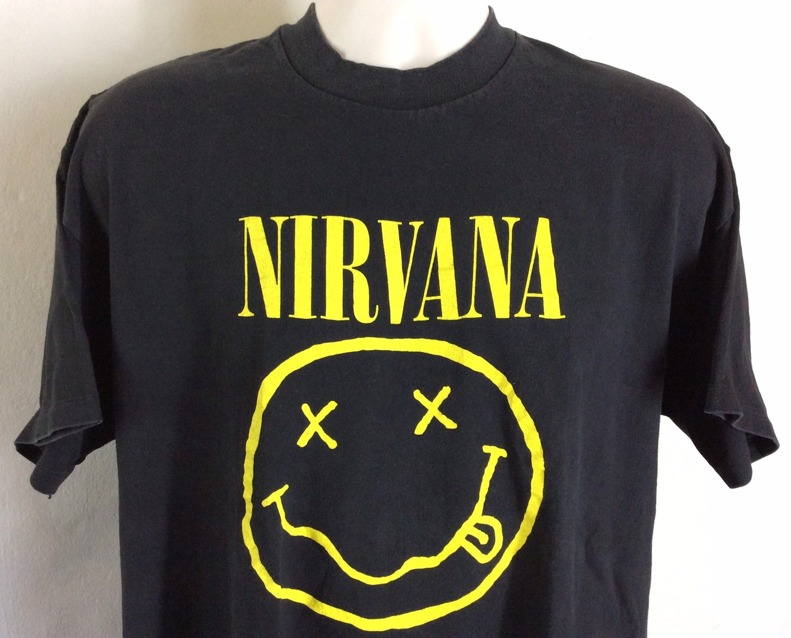 Vtg Early 90S Nirvana Smiley Face T Shirt Black Kurt Cobain Grunge Punk Rock Stedman