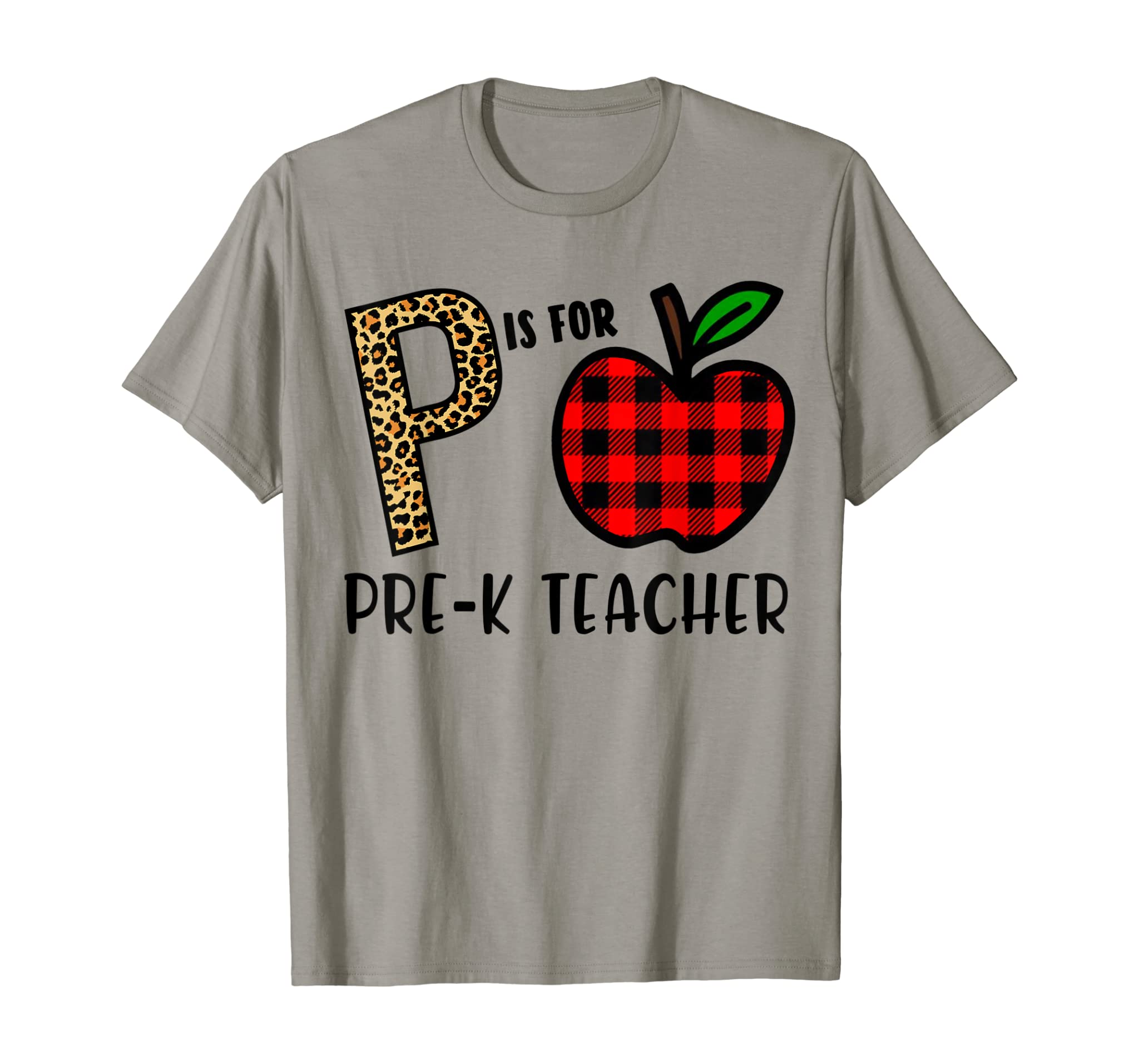 P is for Pre-K Teacher Leopard Buffalo Plaid T-Shirt