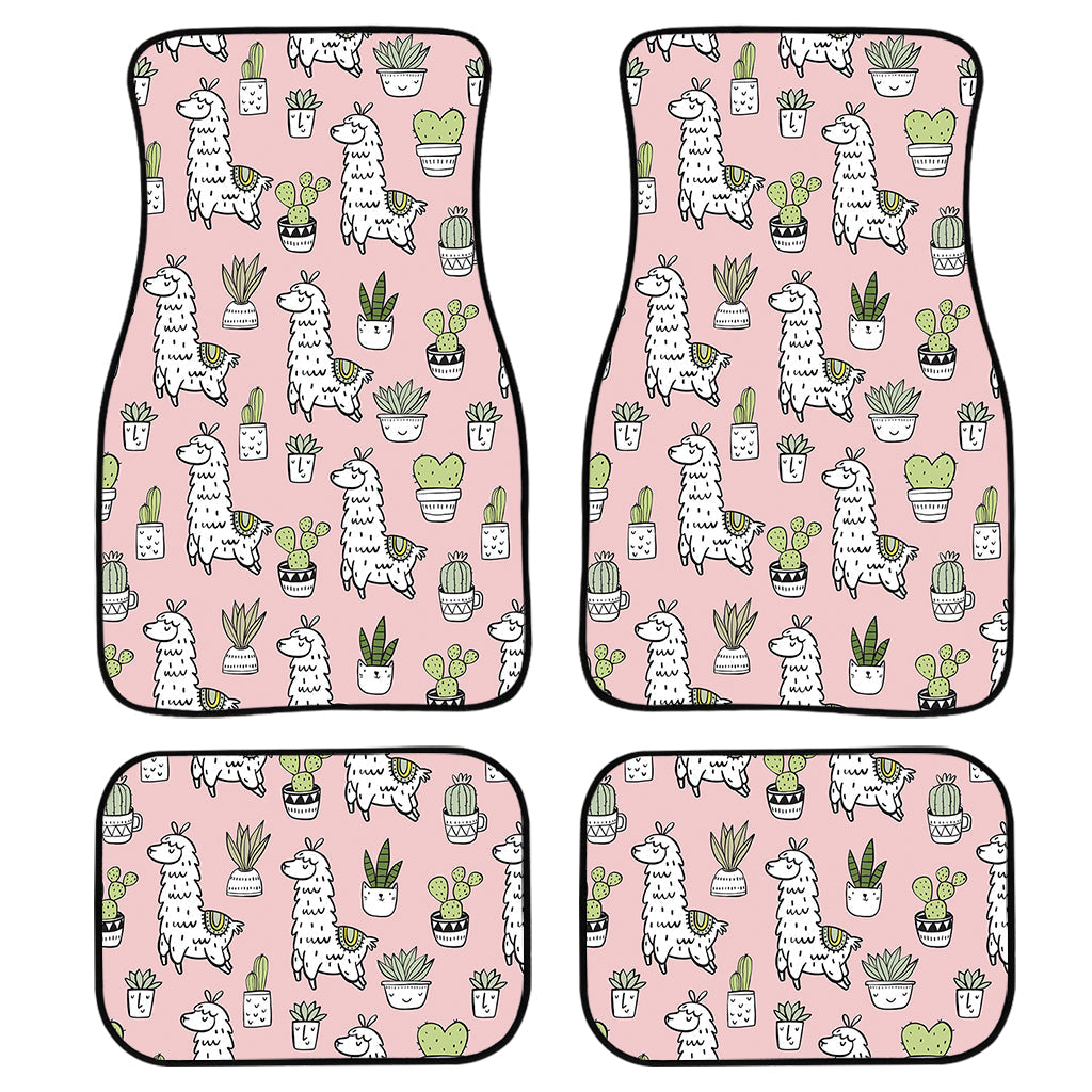 Cartoon Cactus And Llama Pattern Print Front And Back Car Floor Mats, Front Car Mat