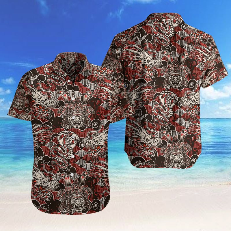 Samurai Dragon Vintage Pattern Hawaiian Shirts 08627 Ha16347