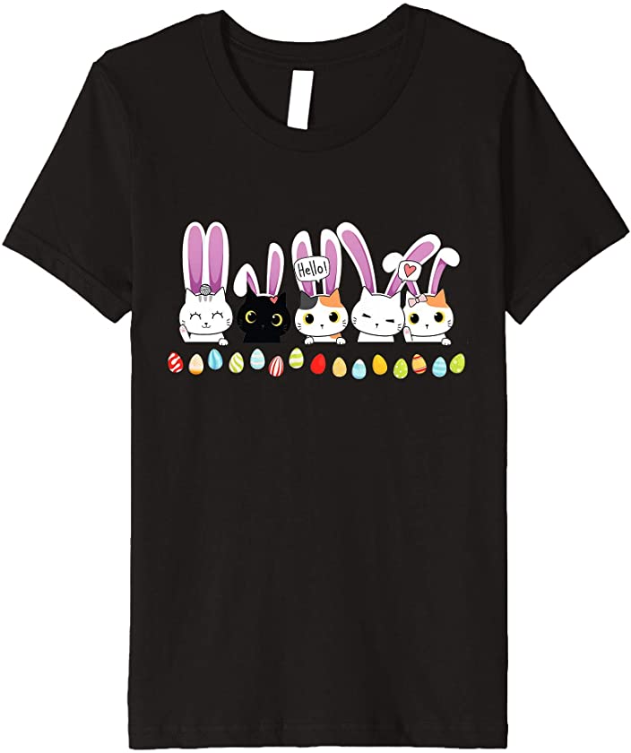 Kids Cute Kawaii kittens Wearing Bunny Ears With Easter Eggs Premium T-Shirt