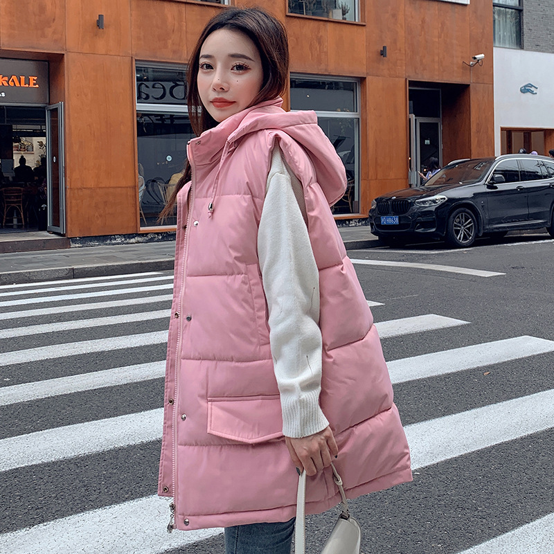 Autumn Winter Hooded Vest Down Cotton Jacket Female Parkas Slim Sleeveless Coat Long Casual Zipper Outwear Women’s Waistcoat alx