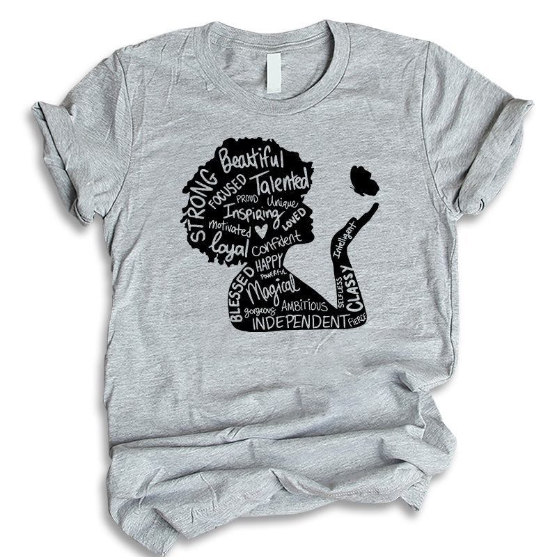 Strong Beautiful Focused Talented Proud Unique Inspiring Shirt, Powerful Afro Woman Shirt, Afrocentric Shirt, Afro Woman Shirt, T-Shirt, Tee