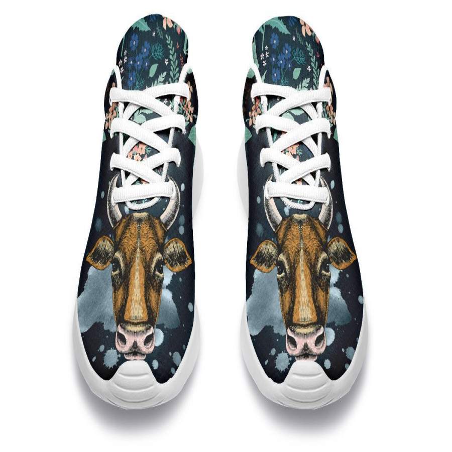 Blue Floral Cow Sneakers - ReadingLLC