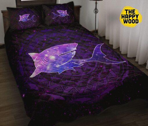 Shark Galaxy Purple Beauty Style Quilt Bed Set And Pillow Covers