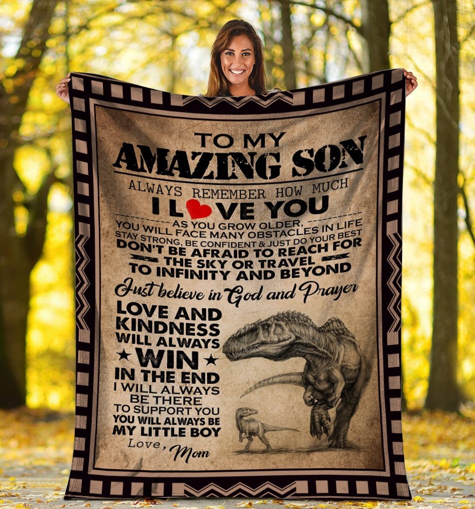 To My Amazing Son, Gift For Son, Birthday Gift For Him Son, To My Son Dinosaur Fleece Blanket