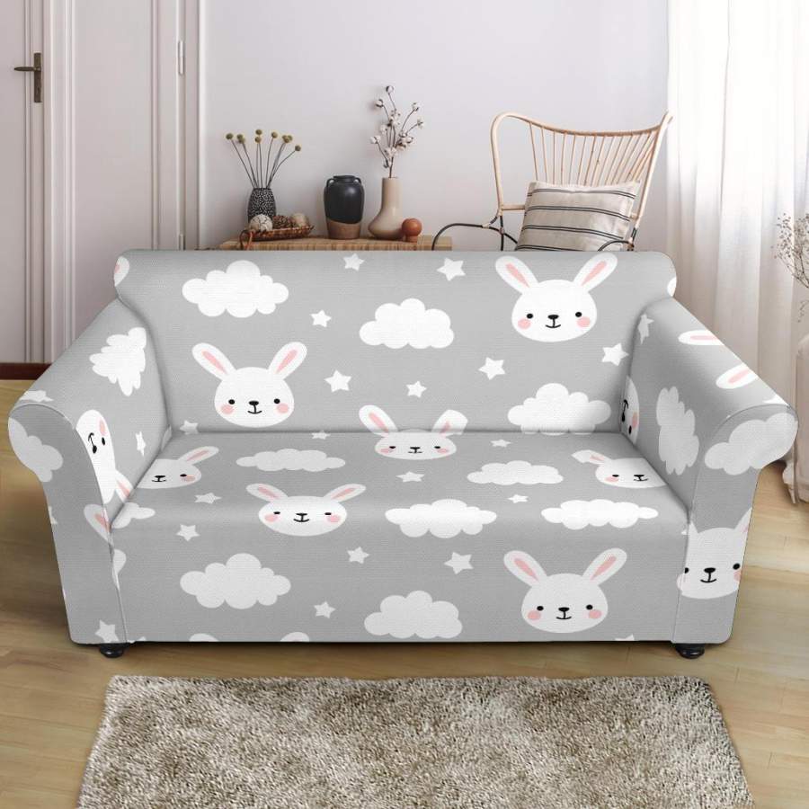 Cloud Bunny Rabbit Pattern Print Loveseat Cover