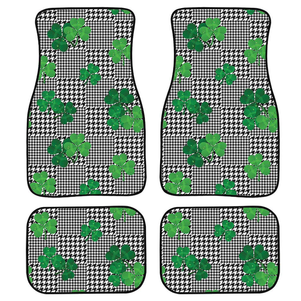 Shamrocks Houndstooth Pattern Print Front And Back Car Floor Mats, Front Car Mat