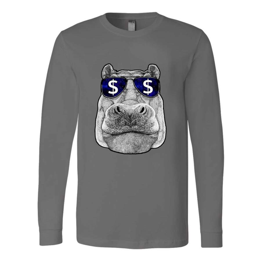 Hippo With Glasses Illustration Vintage Art Gift Long Sleeve T-Shirt