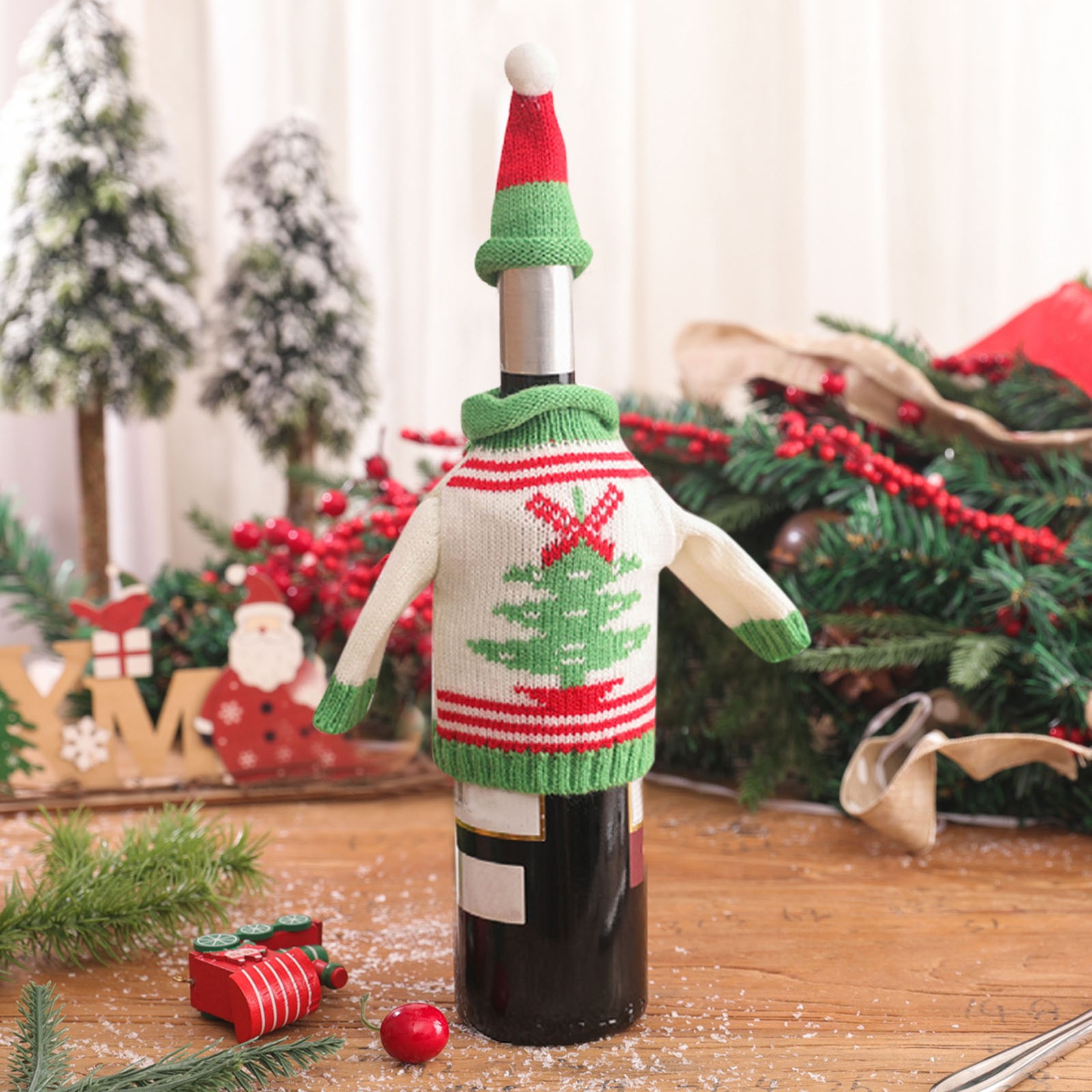 Creative Knitting Christmas Wine Cover Christmas Western Food Champagne Silicone Wine Bottle Stopper Wine Bottle Ugly Sweater alx