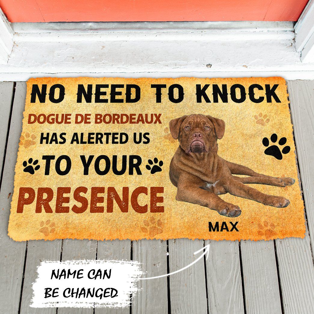 3D No Need To Knock Dogue De Bordeaux Dog Custom Name Doormat