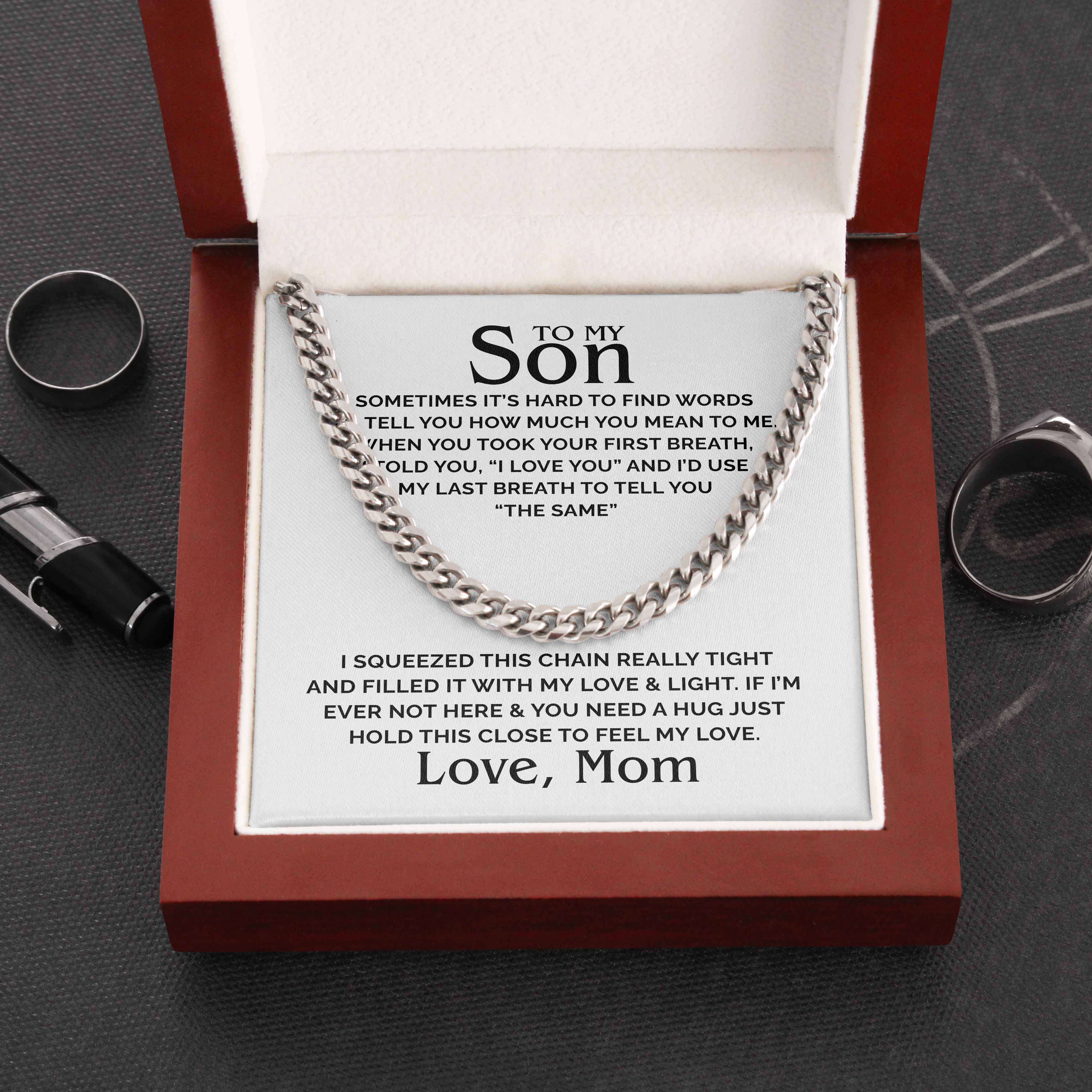 To My Son Necklace – If I’M Ever Not Here And You Need A Hug Just Hold This Close To Feel My Love Cuban Link Chain Necklace