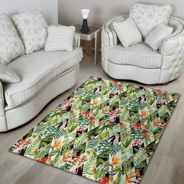 Tropical Bird Patchwork Print Area Rug