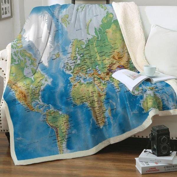 World Map Sherpa Fleece Blanket