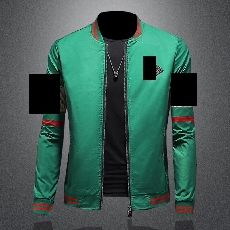 5XL Male Coat 2022 New Boutique Fashion Stitching Print Men’s Casual Stand Collar Jacket Green Black alx