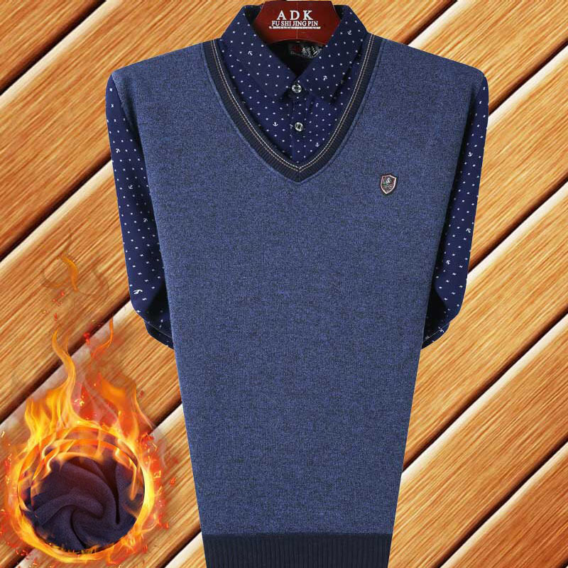 Young and Middle-aged Men’s Shirt Collar Fake Two-piece Sweater Bottomed Shirt Men’sSweater Mens Knitted Sweater Winter Clothes alx